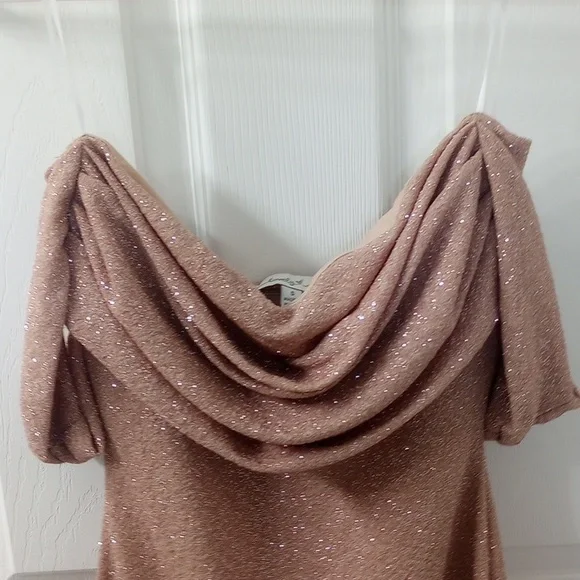 Blush Pink/Tan Off-Shoulder Dress - Picture 2 of 3